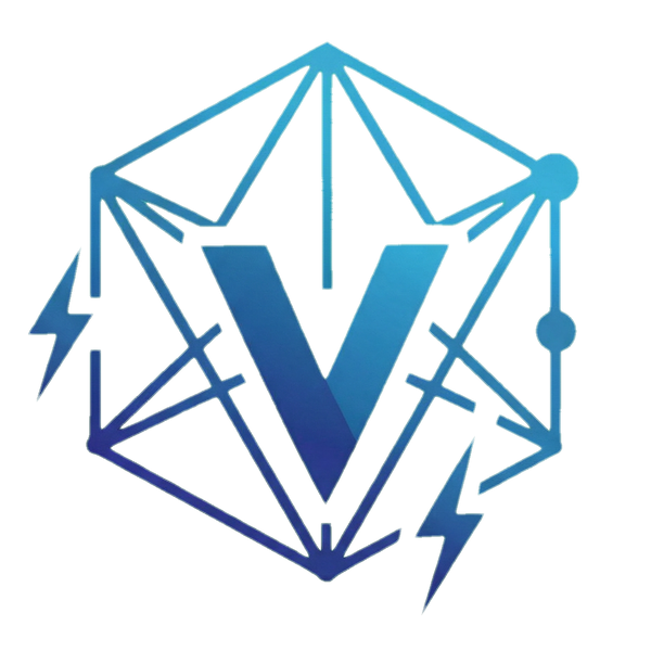 Logo of Volt & Volume with a geometric design and 'V' symbol on a white background.